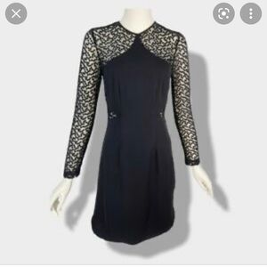 Lela Rose long sleeve Swiss dot little black dress NWT